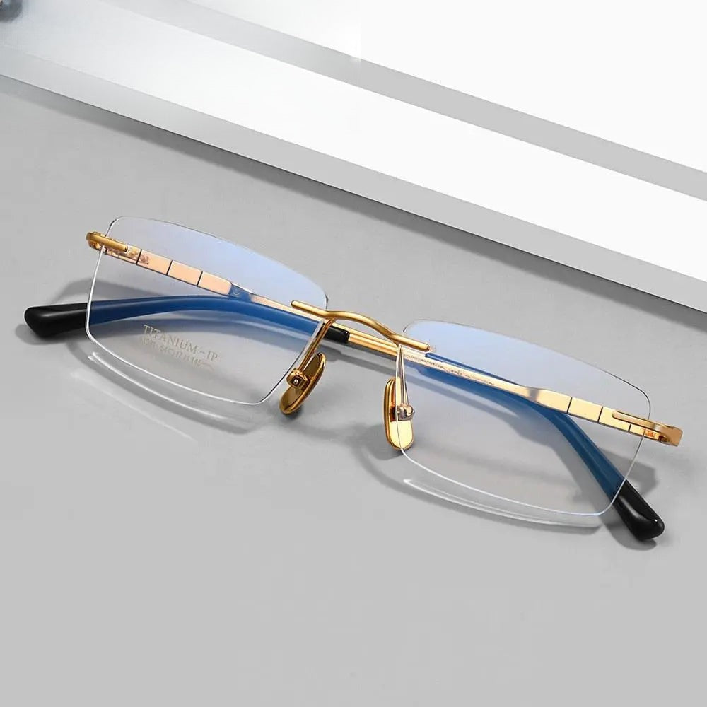 Men's Square Rimless Titanium Prescription Glasses 91091 — view 1 | Rx Spectacle