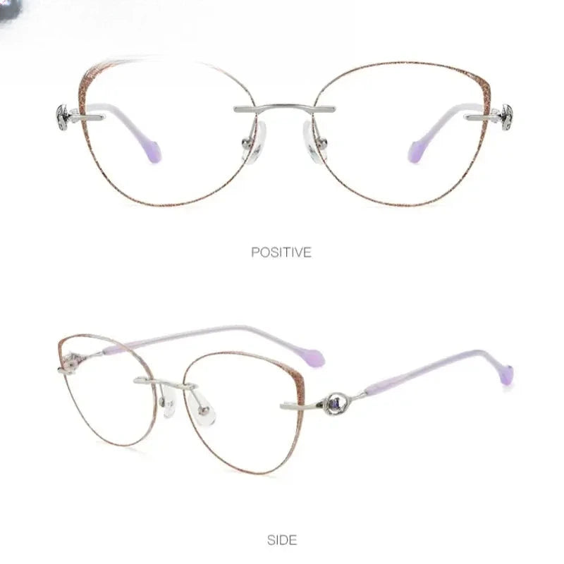 Women's Cat Eye Rimless Titanium Prescription Glasses 752058 — view 4 | Rx Spectacle