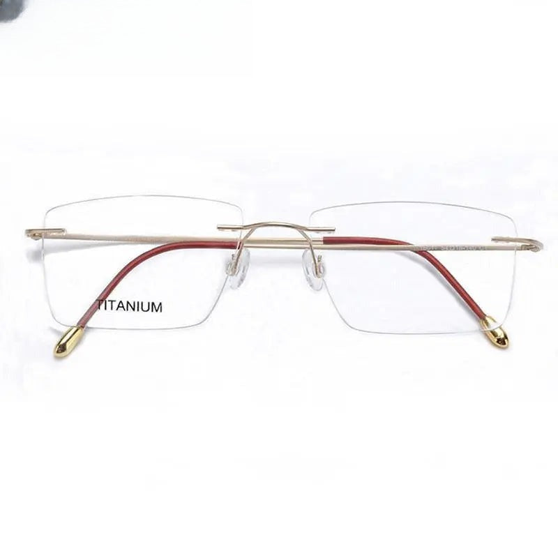 Unisex Square Rimless Titanium Prescription Glasses 16011 — view 10 | Rx Spectacle