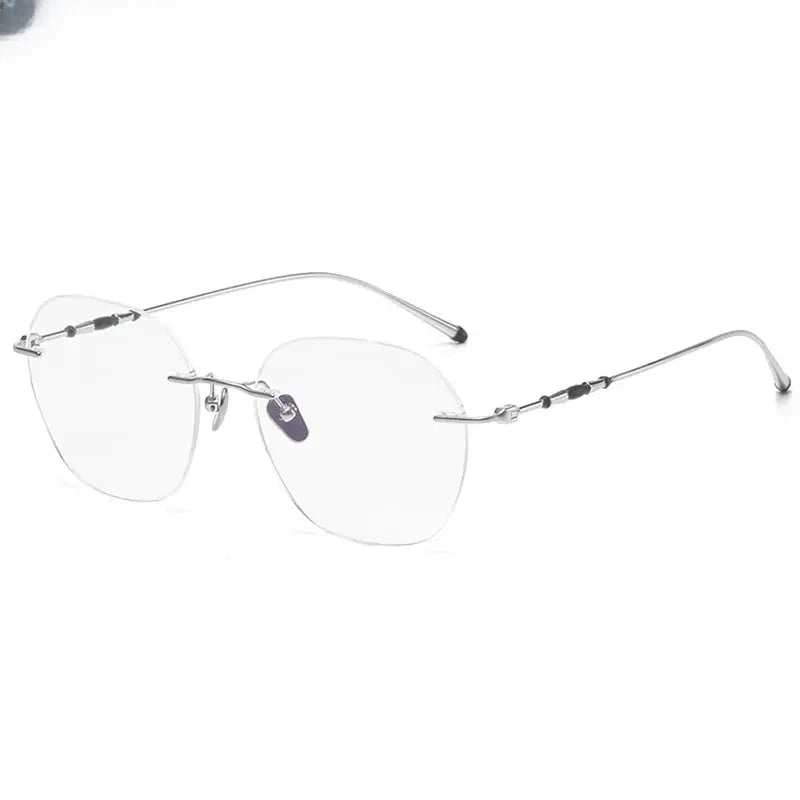 Women's Oval Rimless Titanium Flat Top Prescription Glasses 75930 — view 1 | Rx Spectacle