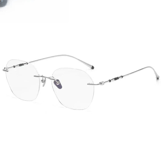 Women's Oval Rimless Titanium Flat Top Prescription Glasses 75930 — view 1 | Rx Spectacle