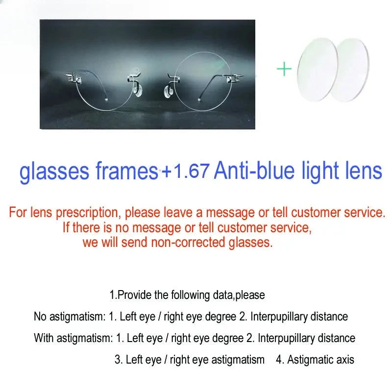 Unisex Round Rimless Stainless Steel Screwless Prescription Glasses 4040 — view 5 | Rx Spectacle