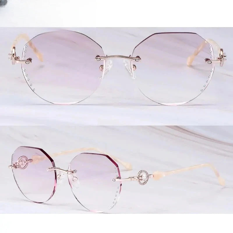 Women's Round Rimless Titanium Flat Top Prescription Glasses 461813 — view 3 | Rx Spectacle