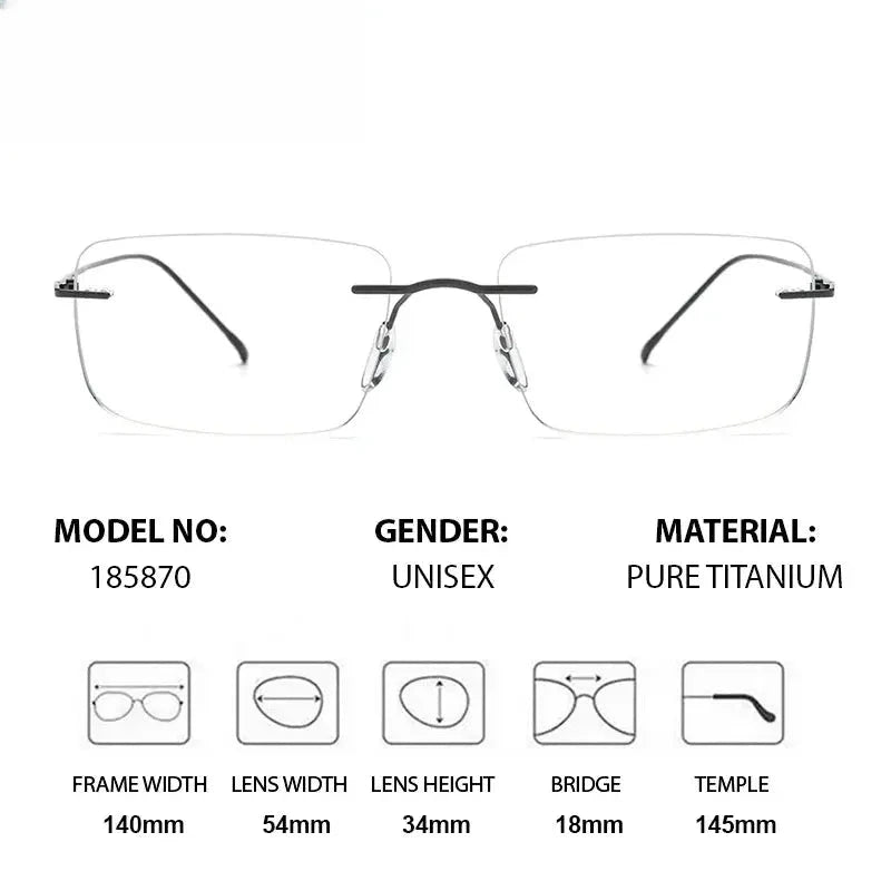 Unisex Square Rimless Titanium Prescription Glasses 185870 — view 2 | Rx Spectacle