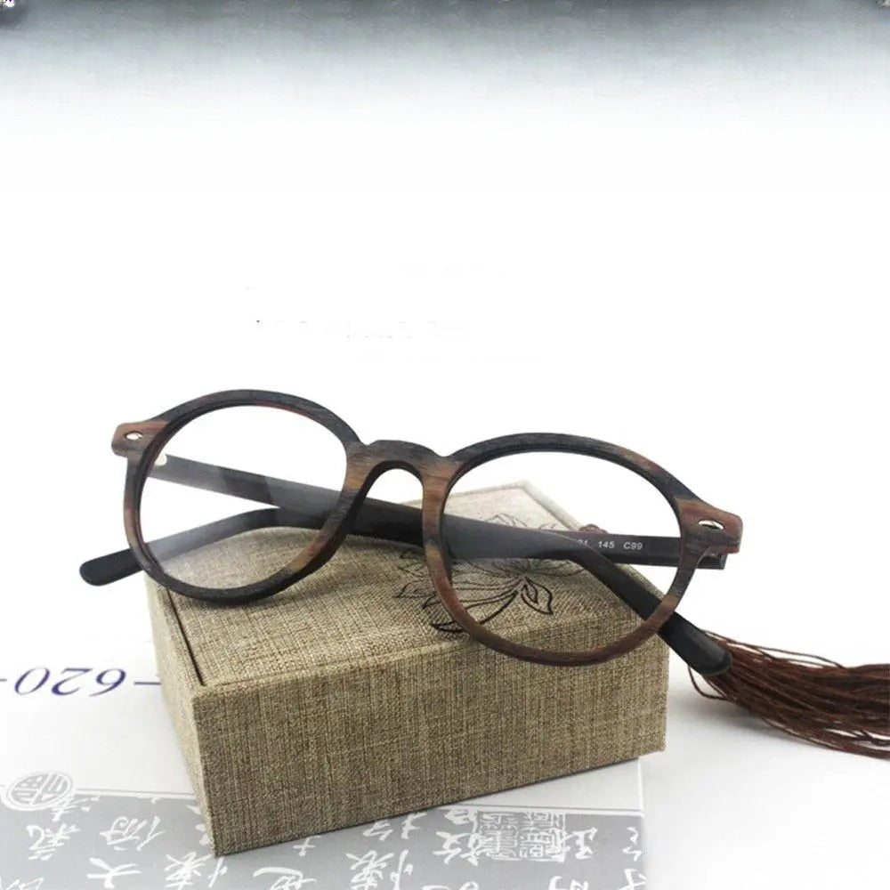 Unisex Round Full Rim Wood Prescription Glasses 4237 — view 1 | Rx Spectacle