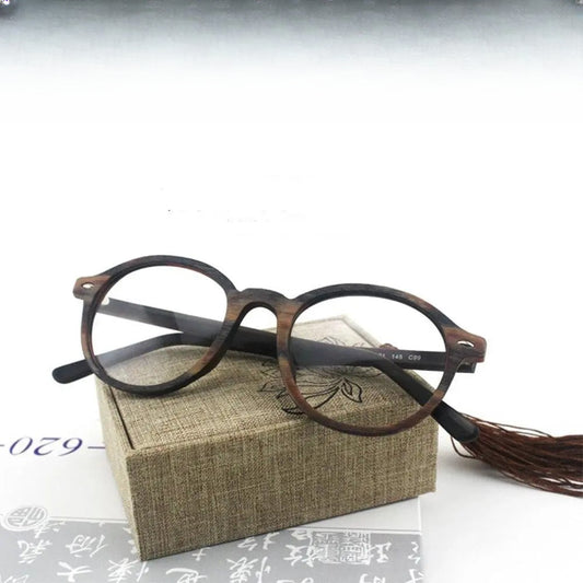 Unisex Round Full Rim Wood Prescription Glasses 4237 — view 1 | Rx Spectacle