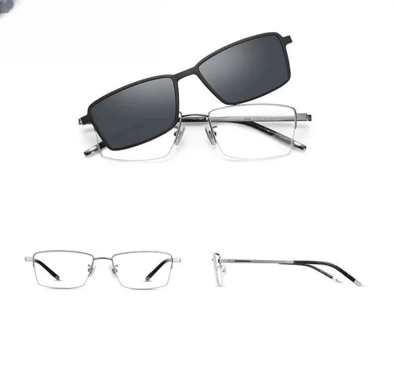 Men's Square Semi-Rimless Titanium Clip-On Prescription Glasses 587071 — view 5 | Rx Spectacle