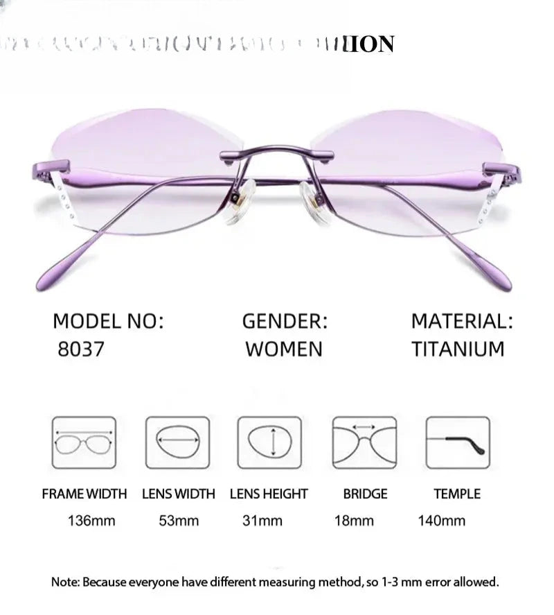 Women's Butterfly Rimless Titanium Prescription Glasses 698037 — view 4 | Rx Spectacle