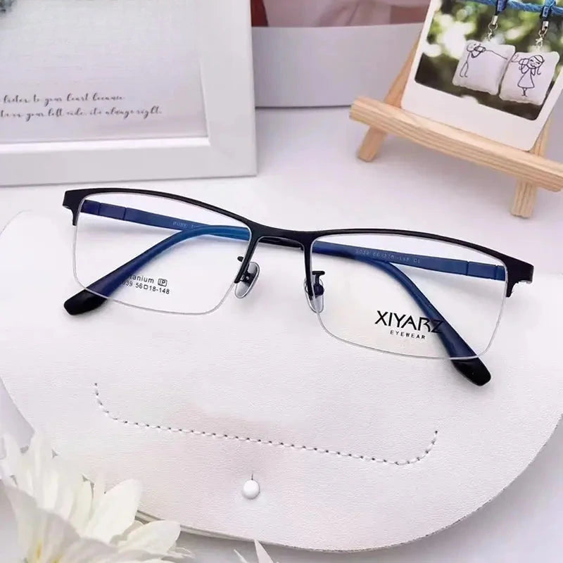 Men's Square Semi-Rimless Titanium Oversized Prescription Glasses 42039 — view 1 | Rx Spectacle