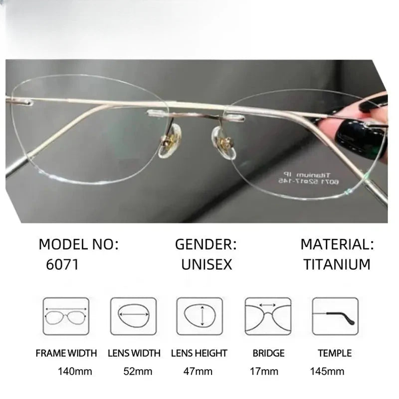 Women's Oval Rimless Titanium Prescription Glasses 696071 — view 3 | Rx Spectacle