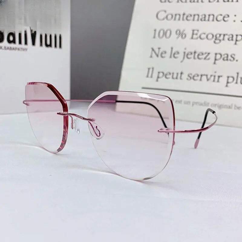 Women's Cat Eye Rimless Titanium Prescription Glasses 16016a — view 8 | Rx Spectacle