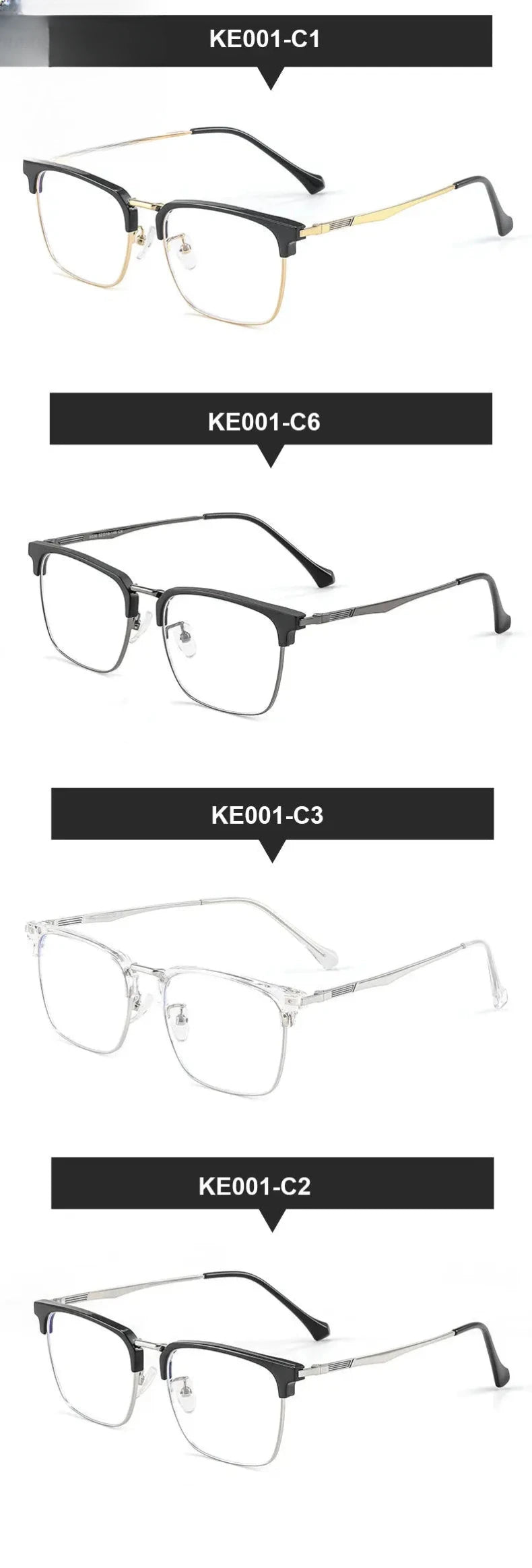 Men's Square Full Rim Alloy Reading Glasses Ke001 — view 13 | Rx Spectacle