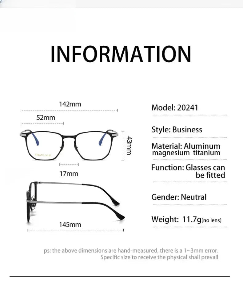 Men's Square Full Rim Titanium Reading Glasses 4224 — view 11 | Rx Spectacle