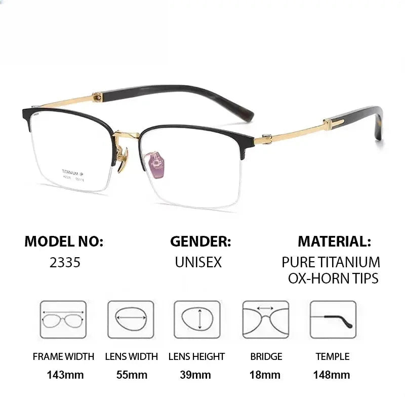 Men's Square Semi-Rimless Titanium Prescription Glasses 402035 — view 2 | Rx Spectacle