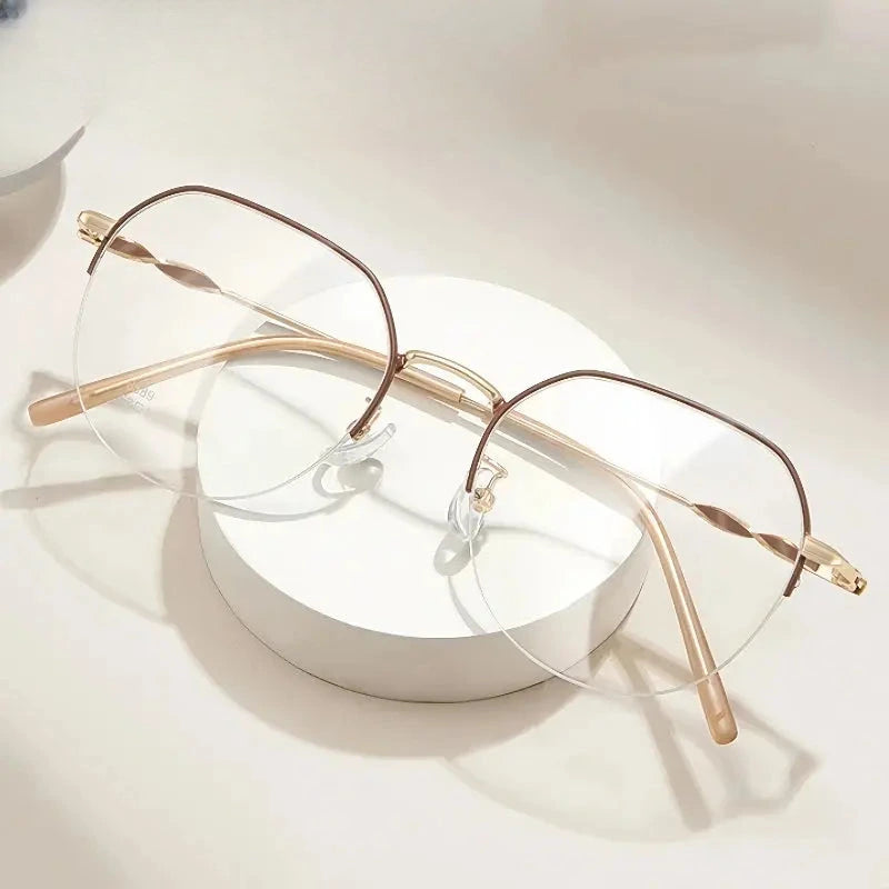 Unisex Polygon Semi-Rimless Alloy Flat Top Prescription Glasses 636389 — view 1 | Rx Spectacle