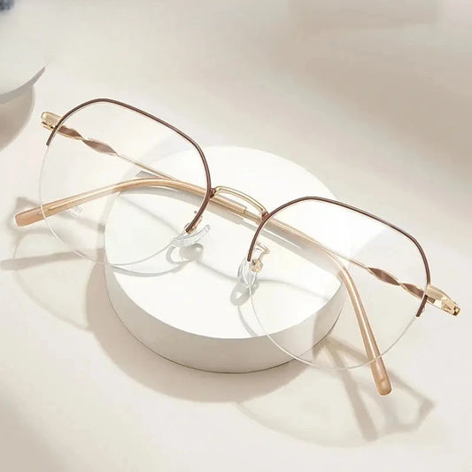 Unisex Polygon Semi-Rimless Alloy Flat Top Prescription Glasses 636389 — view 1 | Rx Spectacle