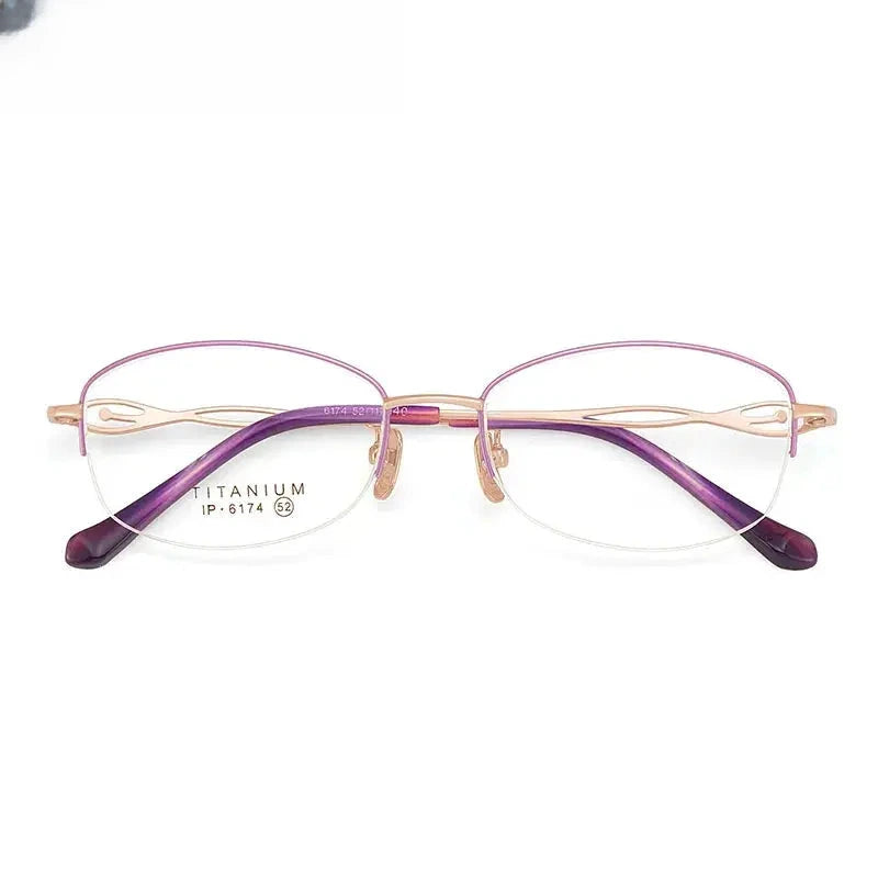 Women's Oval Semi-Rimless Titanium Prescription Glasses 6174 — view 3 | Rx Spectacle