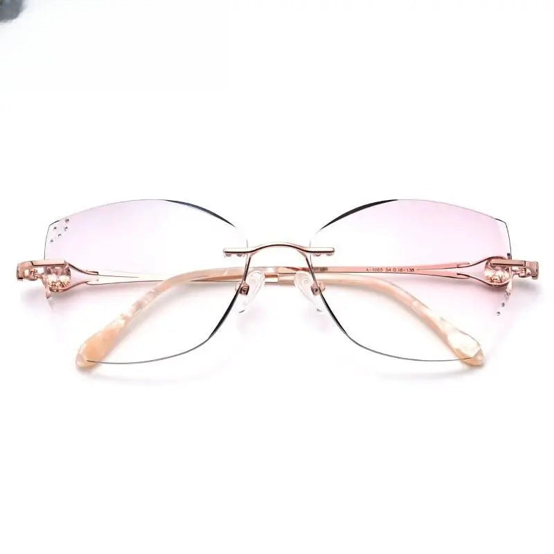 Women's Cat Eye Rimless Titanium Prescription Glasses 98101 — view 6 | Rx Spectacle
