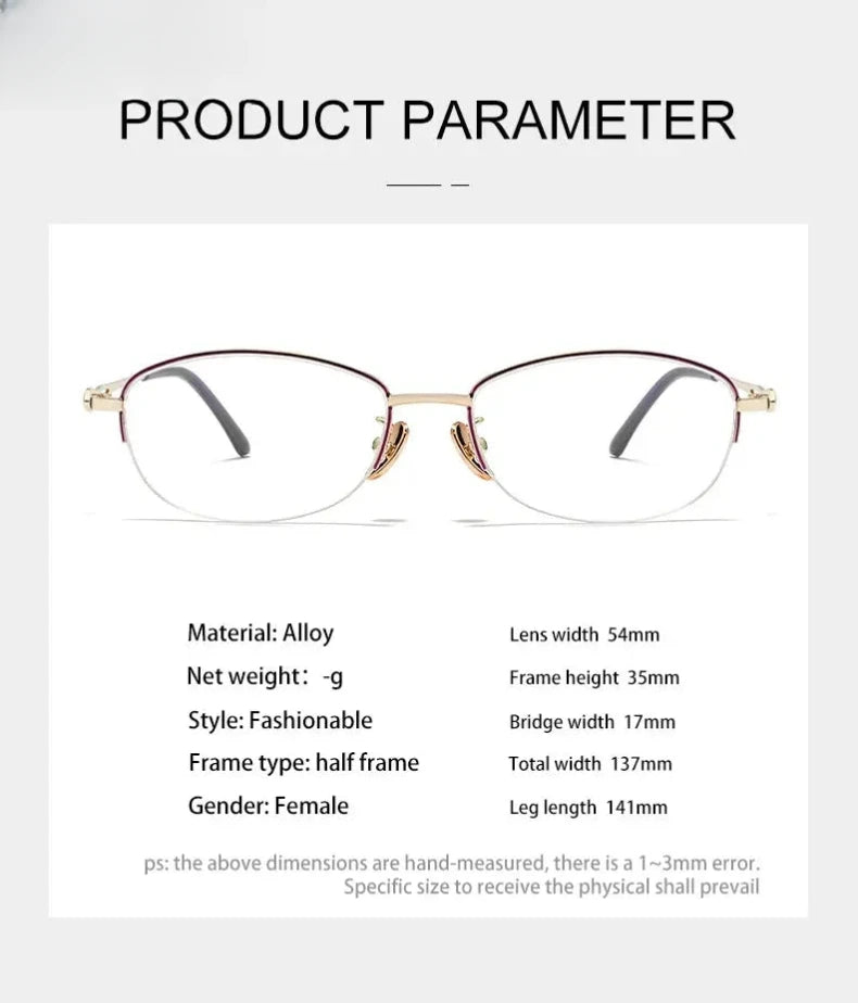 Women's Square Semi-Rimless Alloy Reading Glasses 26017 — view 2 | Rx Spectacle