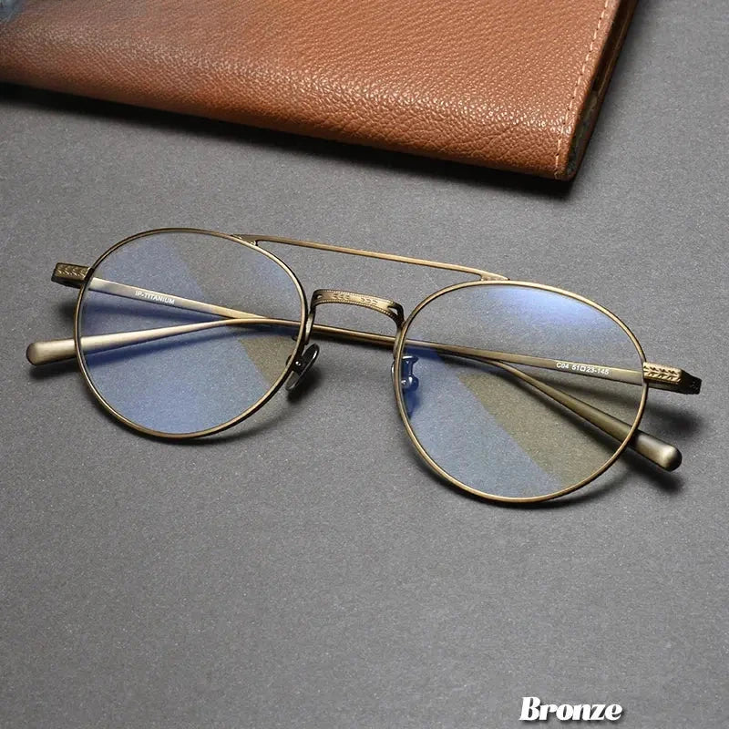 Men's Round Full Rim Titanium Double Bridge Prescription Glasses 474020 — view 3 | Rx Spectacle