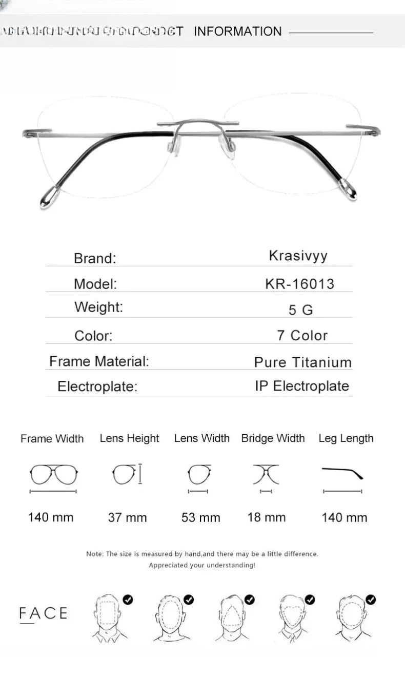 Unisex Oval Rimless Titanium Prescription Glasses 316013 — view 2 | Rx Spectacle