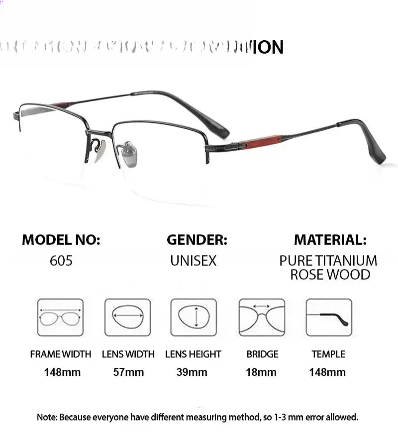 Men's Square Semi-Rimless Titanium Prescription Glasses 611605 — view 2 | Rx Spectacle