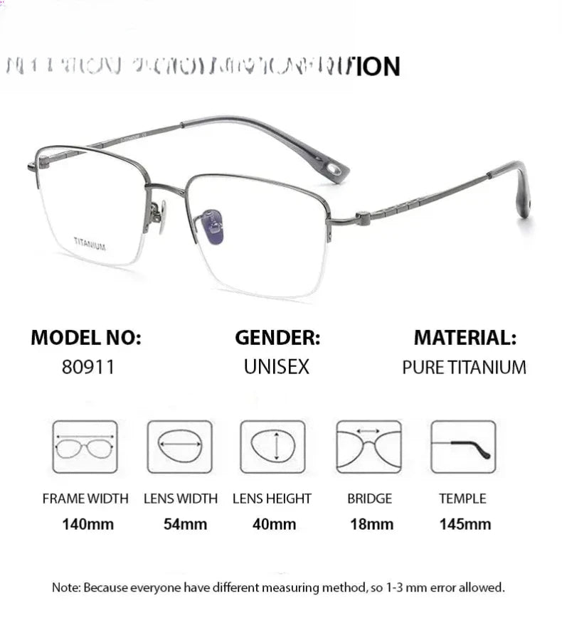 Unisex Square Semi-Rimless Titanium Prescription Glasses 80911 — view 2 | Rx Spectacle