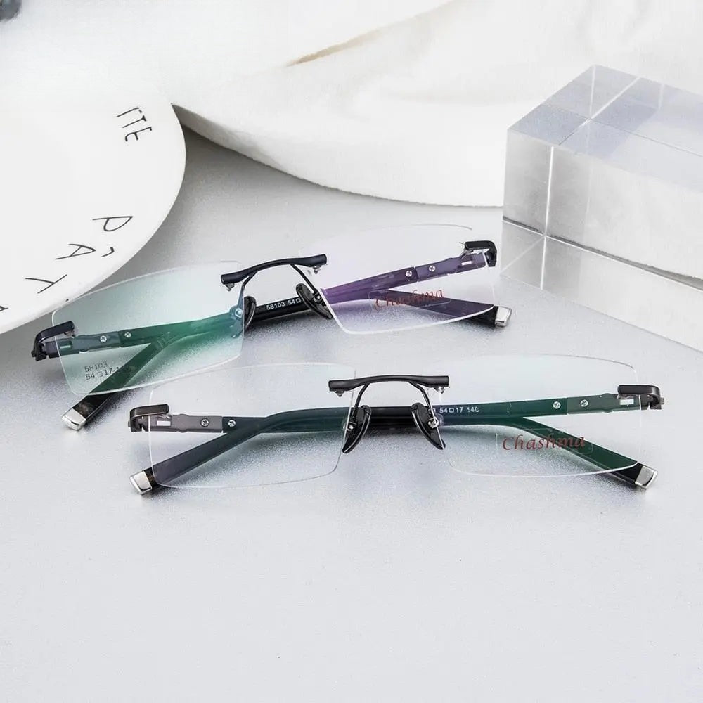 Men's Rectangular Rimless Titanium Prescription Glasses 58103 — view 8 | Rx Spectacle