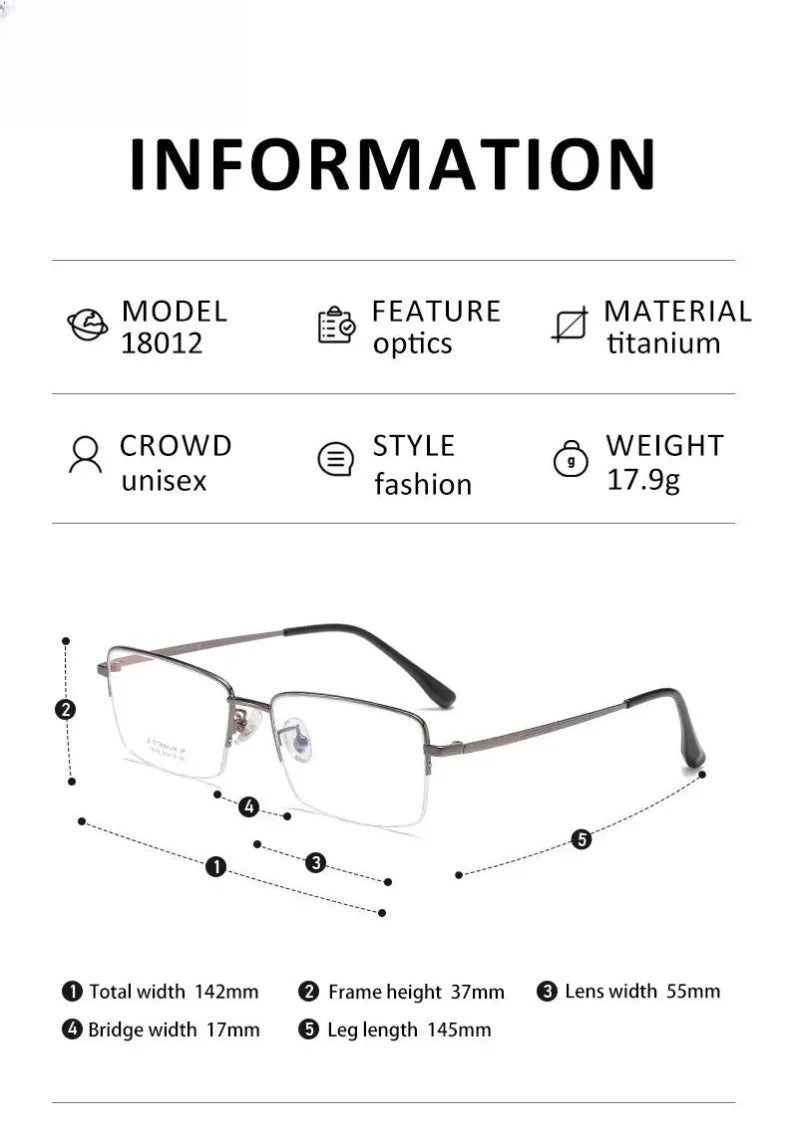 Unisex Square Semi-Rimless Titanium Reading Glasses 18012 — view 10 | Rx Spectacle
