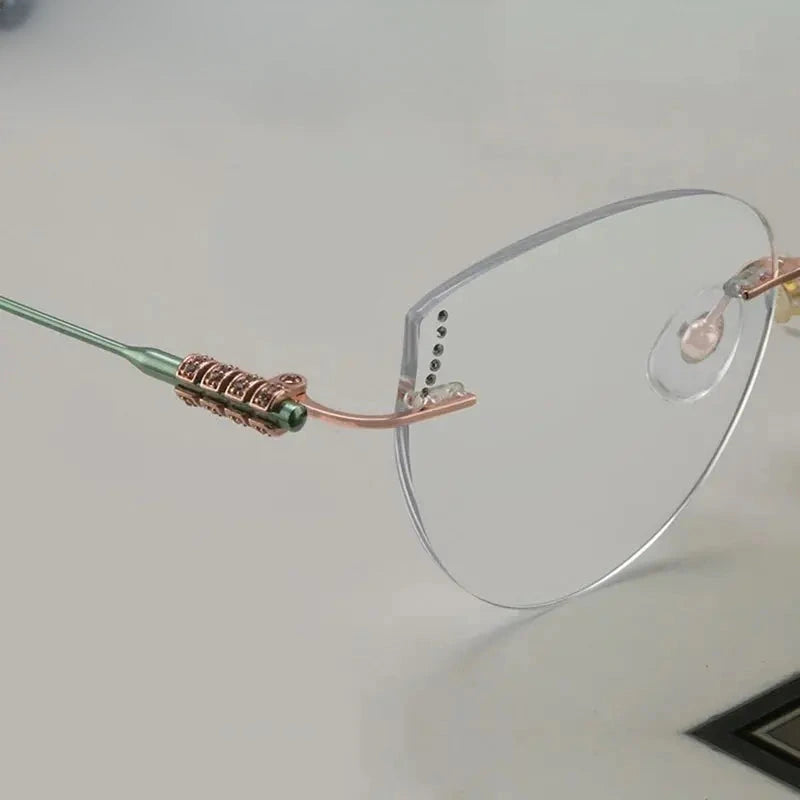 Women's Cat Eye Rimless Titanium Prescription Glasses 694218 — view 2 | Rx Spectacle