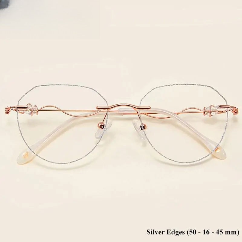 Women's Round Rimless Titanium Prescription Glasses 88128 — view 8 | Rx Spectacle