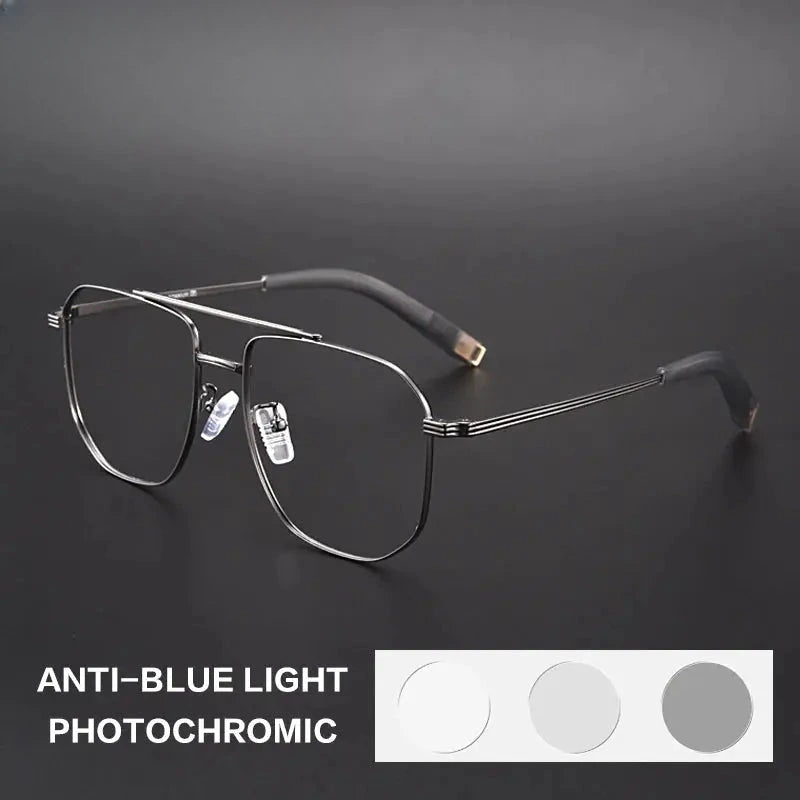 Unisex Square Full Rim Titanium Double Bridge Reading Glasses 760942 — view 9 | Rx Spectacle