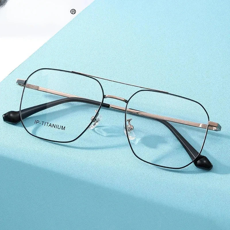 Unisex Square Full Rim Titanium Double Bridge Reading Glasses 698434 — view 1 | Rx Spectacle