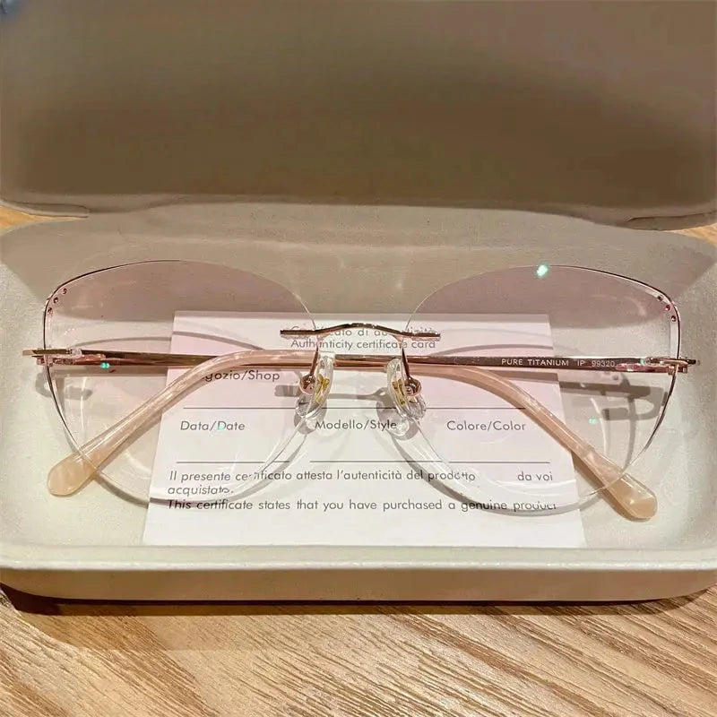 Women's Cat Eye Rimless Titanium Prescription Glasses 88057 — view 3 | Rx Spectacle