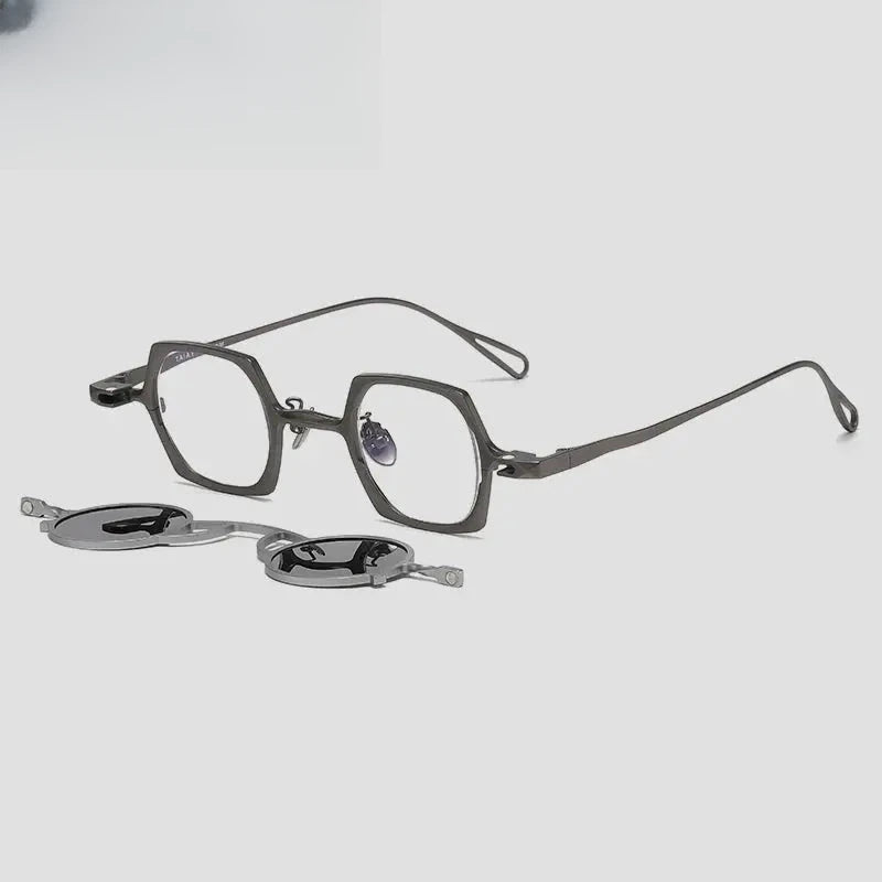 Unisex Square Full Rim Titanium Clip-On Prescription Glasses 1512 — view 9 | Rx Spectacle