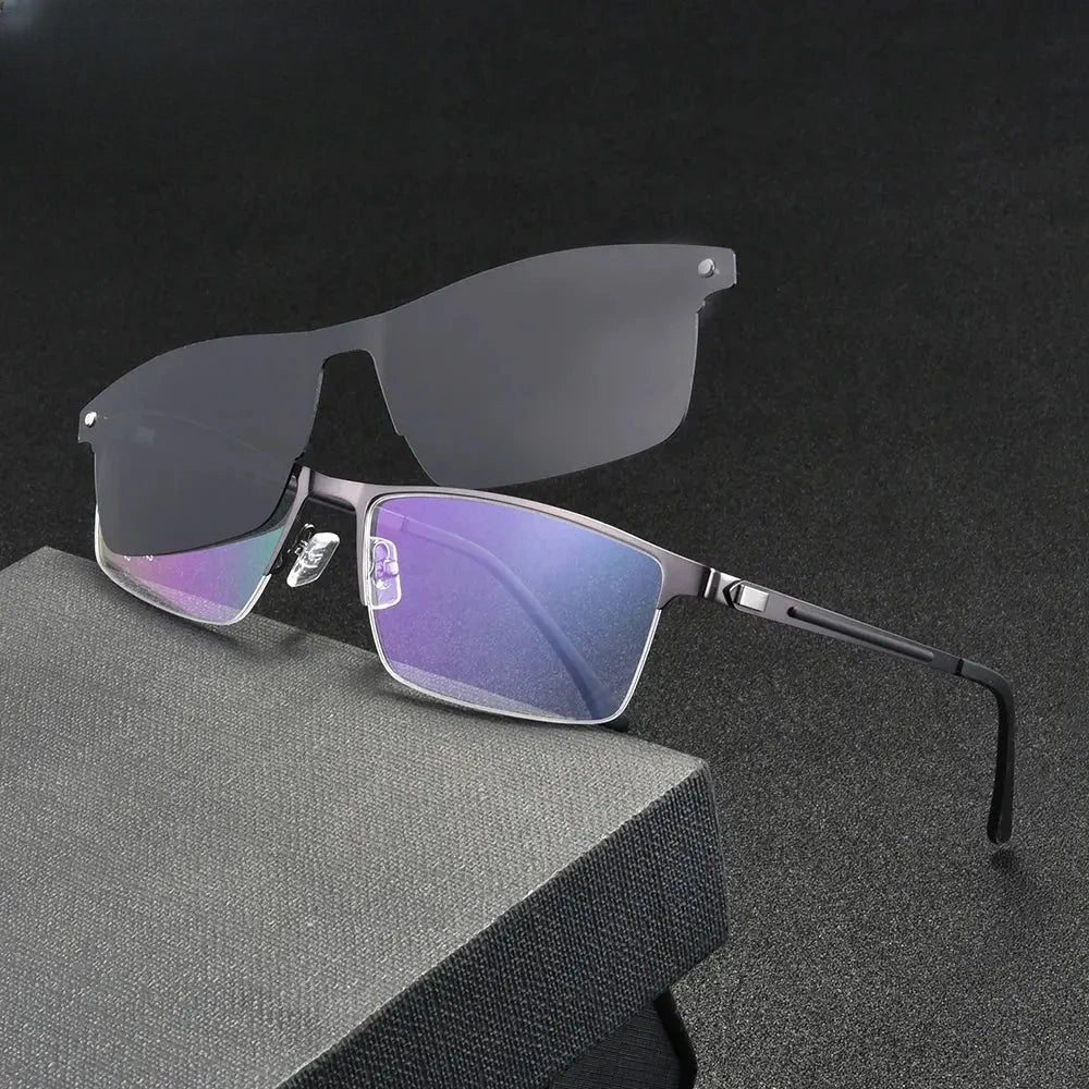 Men's Square Semi-Rimless Alloy Clip-On Prescription Glasses 940076 — view 1 | Rx Spectacle