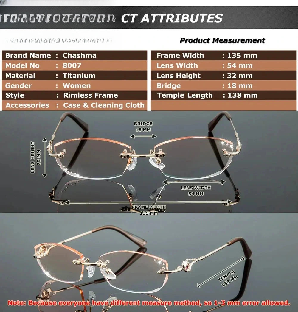 Women's Oval Rimless Titanium Prescription Glasses 778007 — view 2 | Rx Spectacle