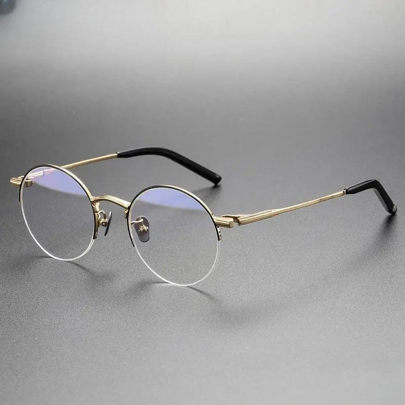 Unisex Round Semi-Rimless Titanium Prescription Glasses 185 — view 1 | Rx Spectacle