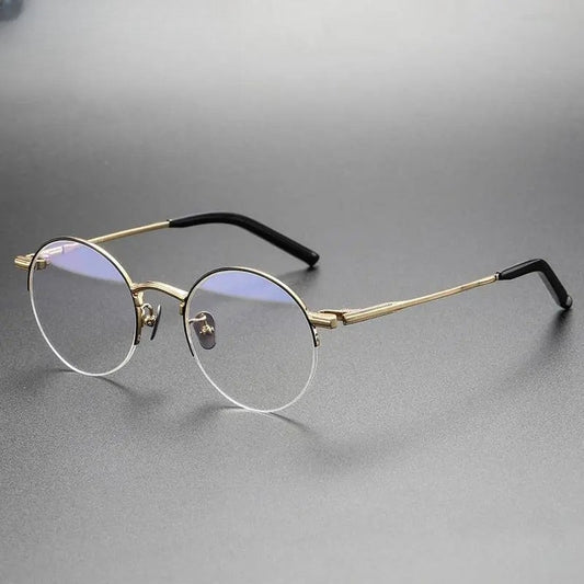 Unisex Round Semi-Rimless Titanium Prescription Glasses 185 — view 1 | Rx Spectacle