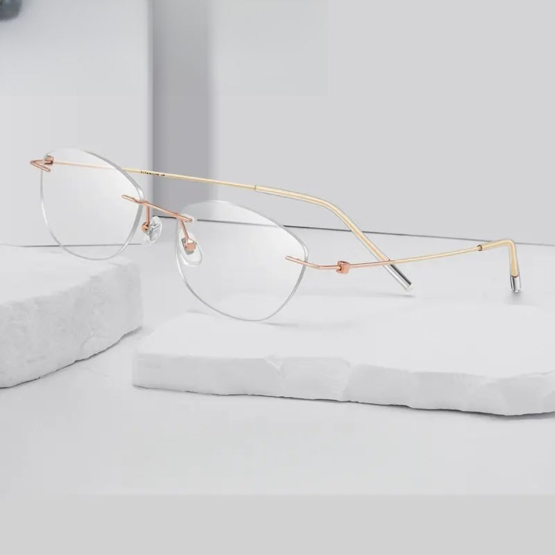 Women's Cat Eye Rimless Titanium Prescription Glasses 56071 — view 1 | Rx Spectacle
