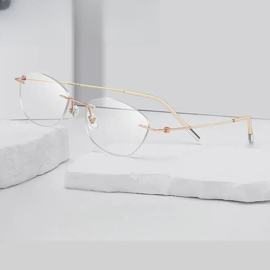 Women's Cat Eye Rimless Titanium Prescription Glasses 56071 — view 1 | Rx Spectacle