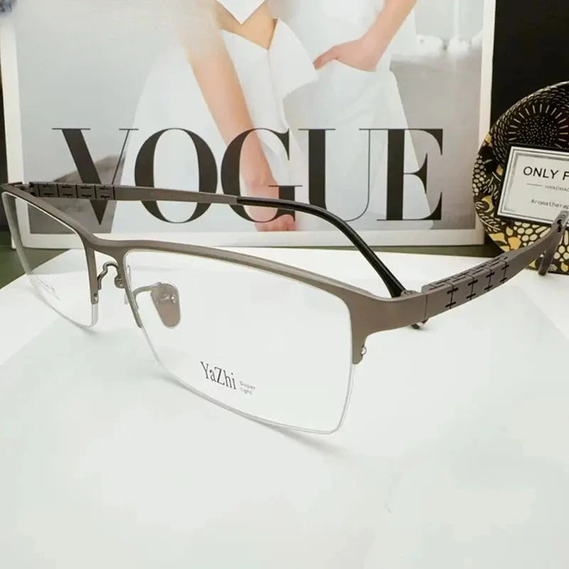 Unisex Square Semi-Rimless Titanium Oversized Prescription Glasses 24023 — view 5 | Rx Spectacle