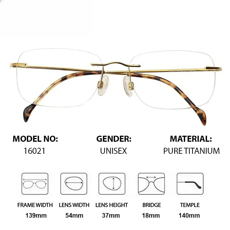 Unisex Square Rimless Titanium Prescription Glasses 416021 — view 3 | Rx Spectacle