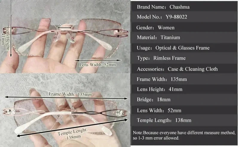 Women's Butterfly Rimless Titanium Prescription Glasses 880224 — view 2 | Rx Spectacle