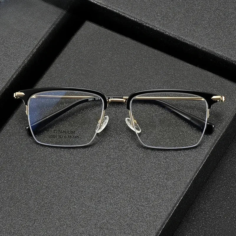 Men's Square Semi-Rimless Titanium Prescription Glasses 852001 — view 1 | Rx Spectacle