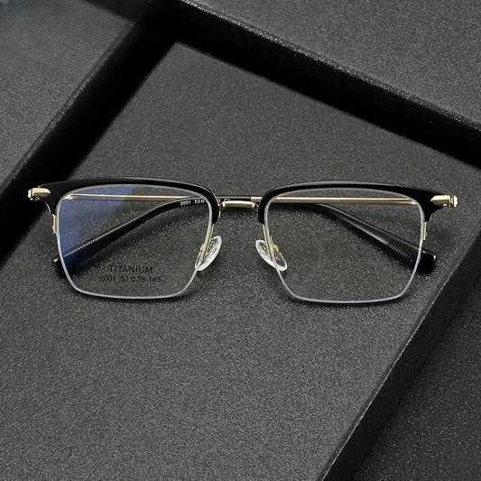 Men's Square Semi-Rimless Titanium Prescription Glasses 852001 — view 1 | Rx Spectacle