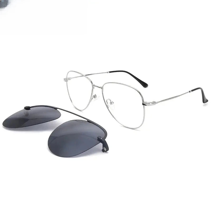 Unisex Oval Full Rim Stainless Steel Clip-On Prescription Glasses 102544 — view 4 | Rx Spectacle