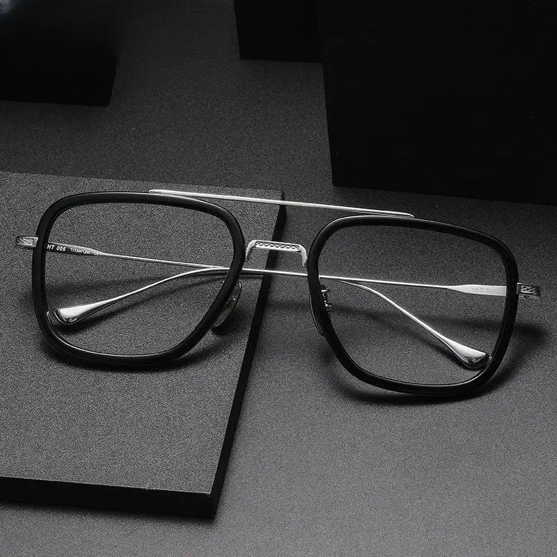 Unisex Square Full Rim Titanium Double Bridge Prescription Glasses I0006 — view 1 | Rx Spectacle