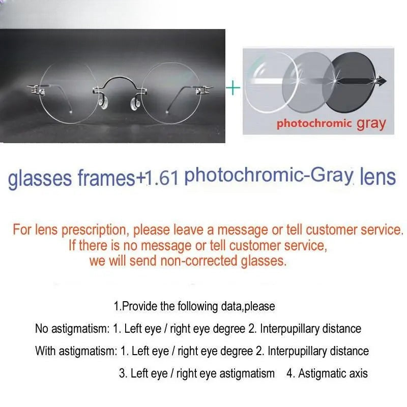 Unisex Round Rimless Stainless Steel Prescription Glasses Y017 — view 10 | Rx Spectacle