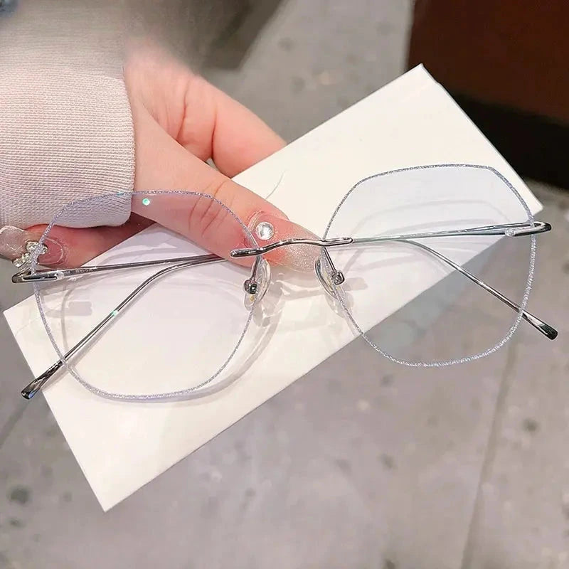 Women's Polygon Rimless Titanium Flat Top Prescription Glasses 435218 — view 4 | Rx Spectacle